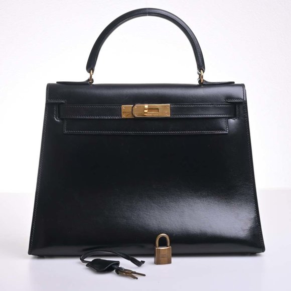 HERMES Box Calf Kelly 28 Handbag Black Ladies - Picture 3 of 10
